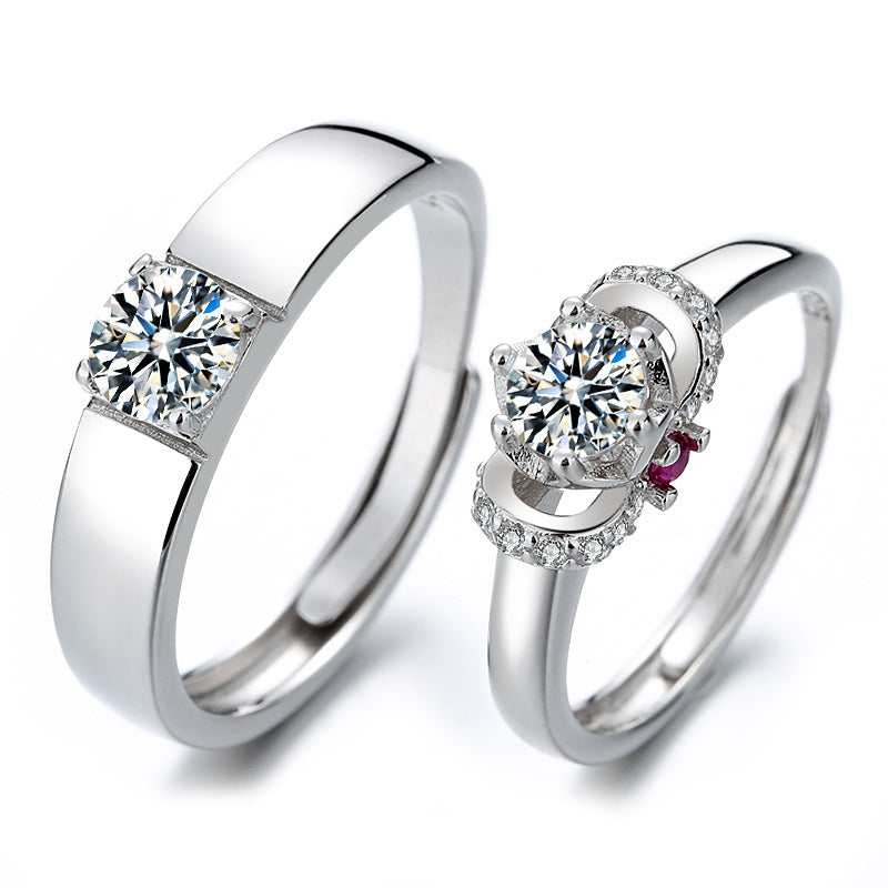Couples Engagement Rings Sterling Silver Adjustable Size