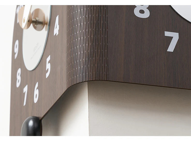 Corner Double-Sided Silent Wall Clock – Rich Brown (Dual Time)