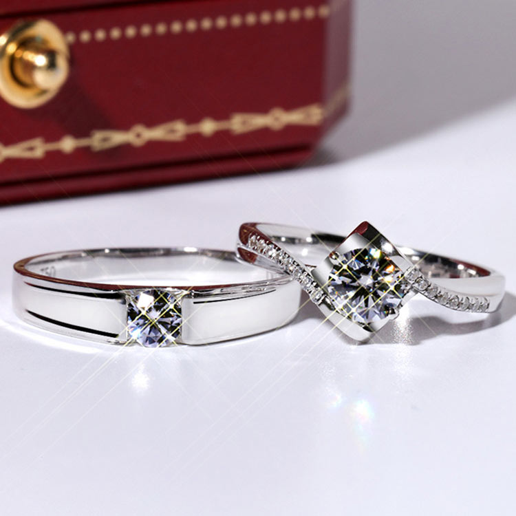 Engraved 0.8 Carat Diamond Couple Wedding Rings Set