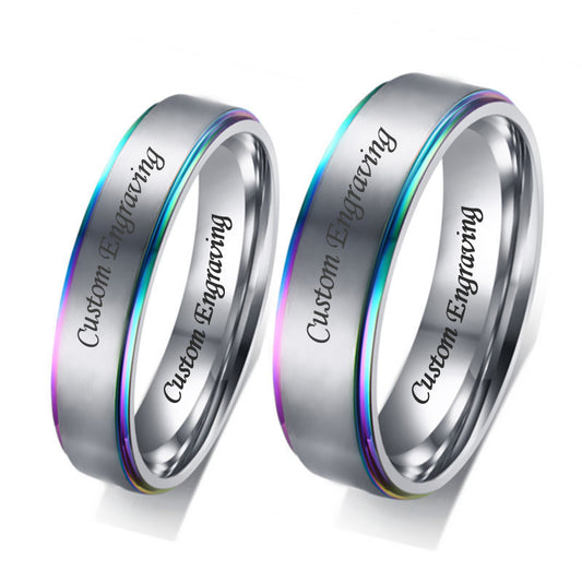 Couple Rings Set with Custom Names Engraved
