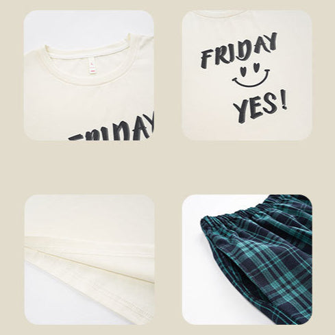 Gullei™ 4-Piece Plaid Pajamas Set Short-Sleeve 100% Cotton