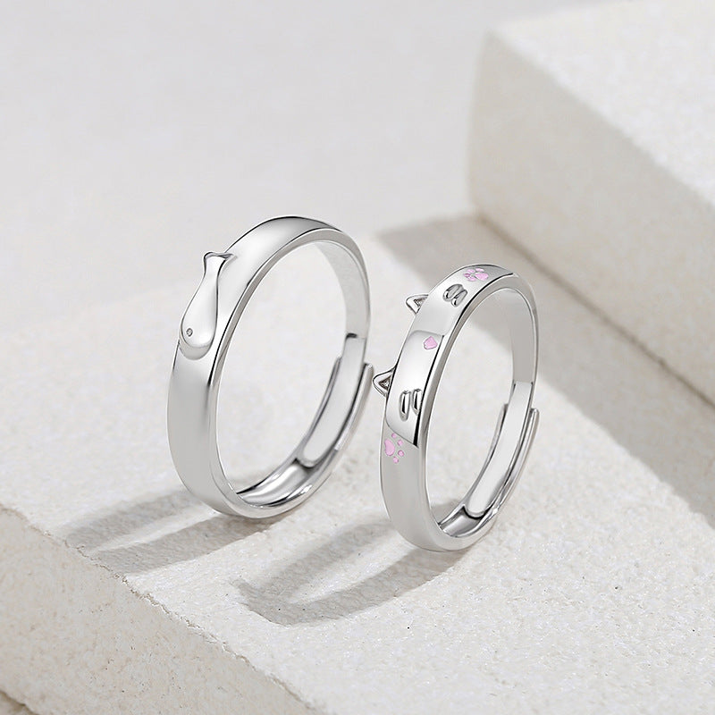 Cat and Fish Promise Rings for Men and Women
