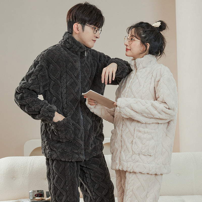 Matching Flannel Winter Zipper Sleepwear for Couples