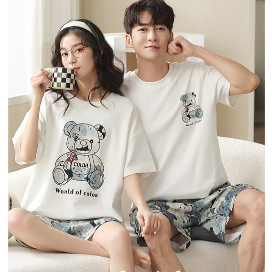 Teddy Bear Couple PJs - Matching Cotton Summer Set