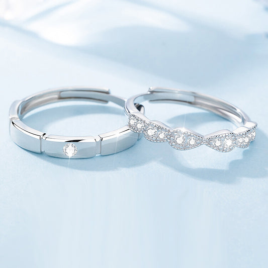 Matching Zirconia Adjustable Size Rings Set for Couples