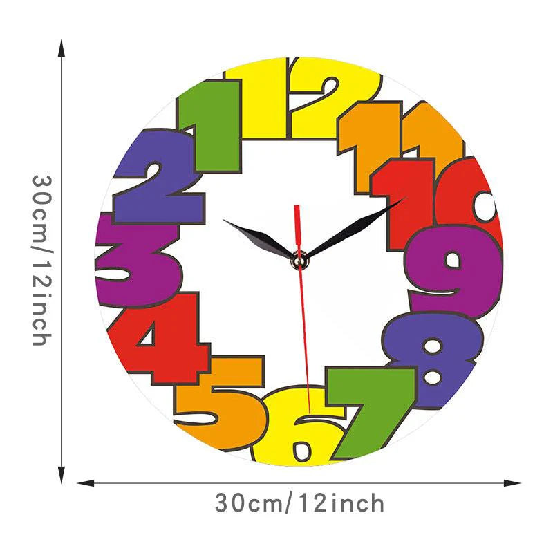 Funky Numbers Silent Kids Wall Clock — 12" Acrylic