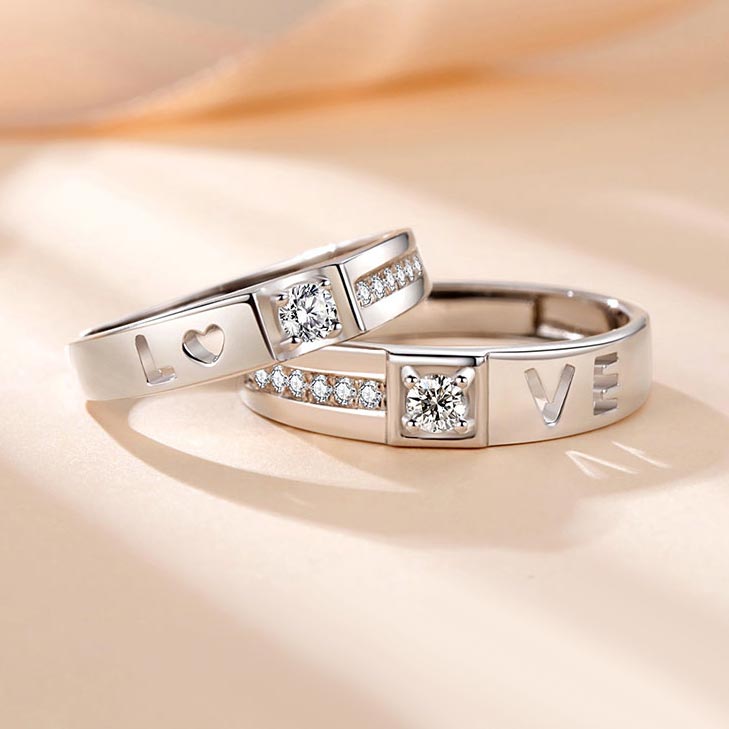 LOVE Moissanite Diamond Wedding Rings Set for a Couple