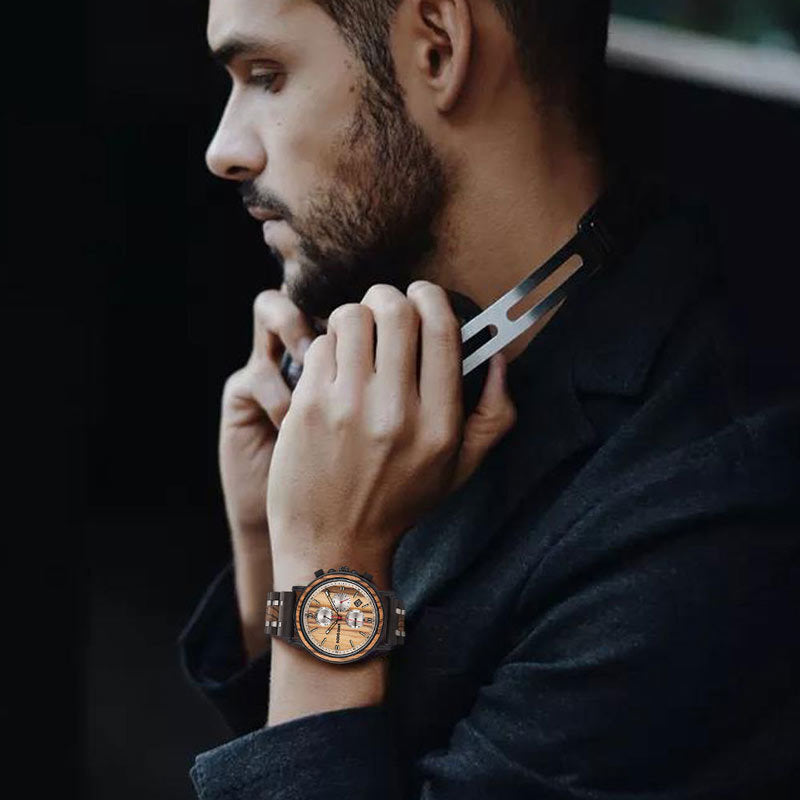 Matching Sandalwood Couple Chronograph Watch Set