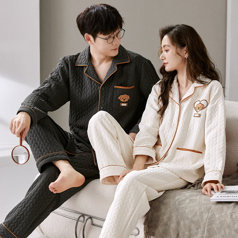 Couples Dog Design Nightwear Pajamas Set Cotton