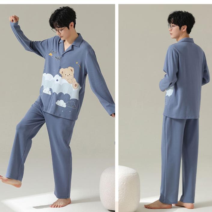 4-Piece Bear Print Couples Nightwear Pajamas 100% Cotton