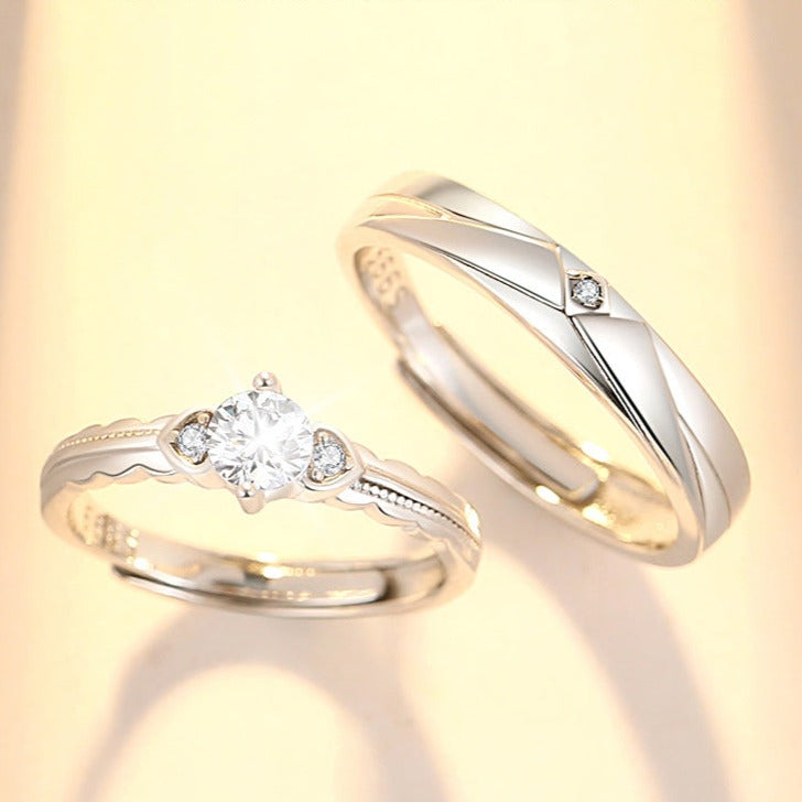 Ocean & Mountain Wedding Rings - White Gold Adjustable Set