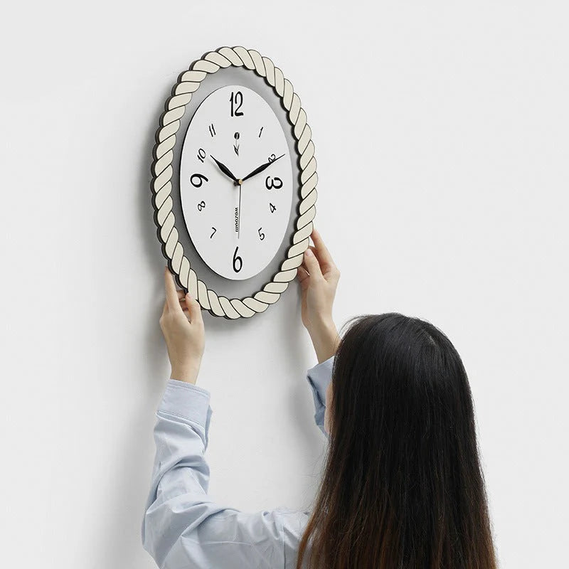Oval Silent Wall Clock – Rope Frame (Non-Ticking)
