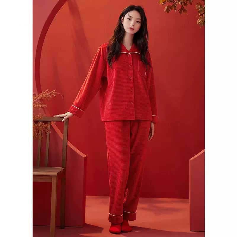 Newly Wed Couples Red Flannel Pajamas Set