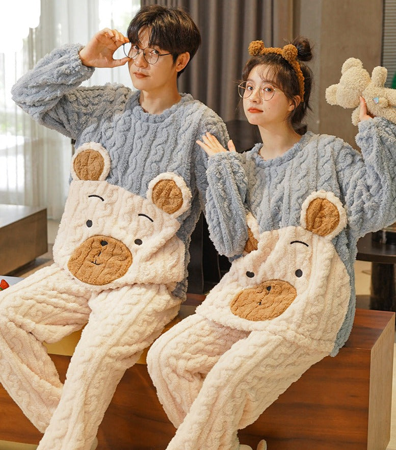 Winter Holiday Matching Couple Pajamas Set Thick Sleepwear