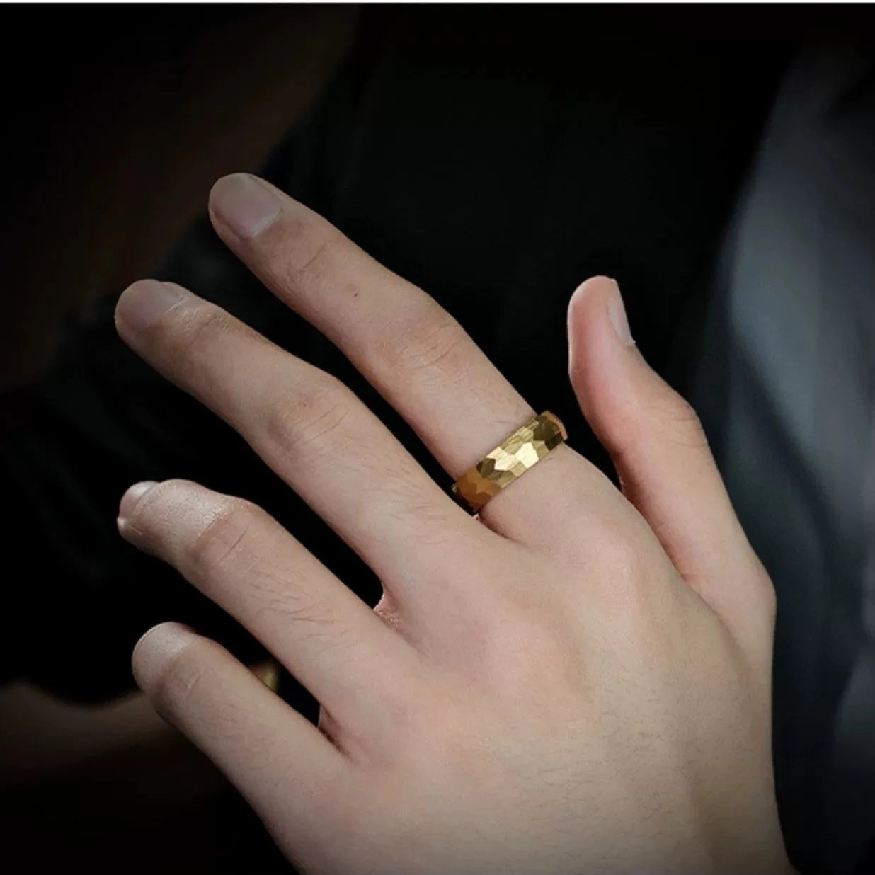 Personalized Mens Wedding Band Hammered Tungsten