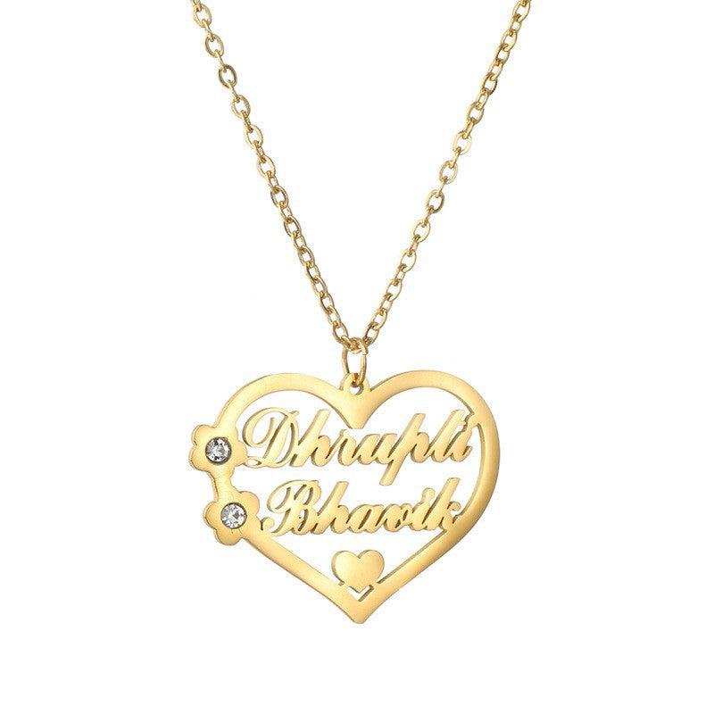 Heart Birthstones Couple Names Necklace
