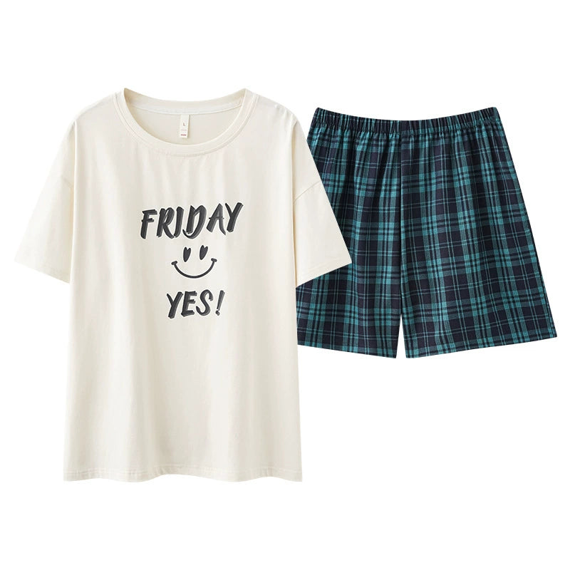 Gullei™ 4-Piece Plaid Pajamas Set Short-Sleeve 100% Cotton