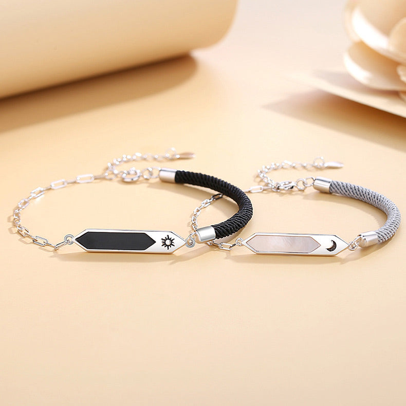 Engraved Sun and Moon Bracelets Set for Couple