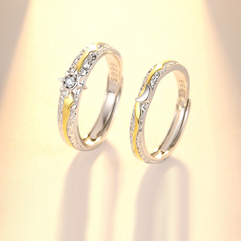 Moon Stone Matching Rings for Couples