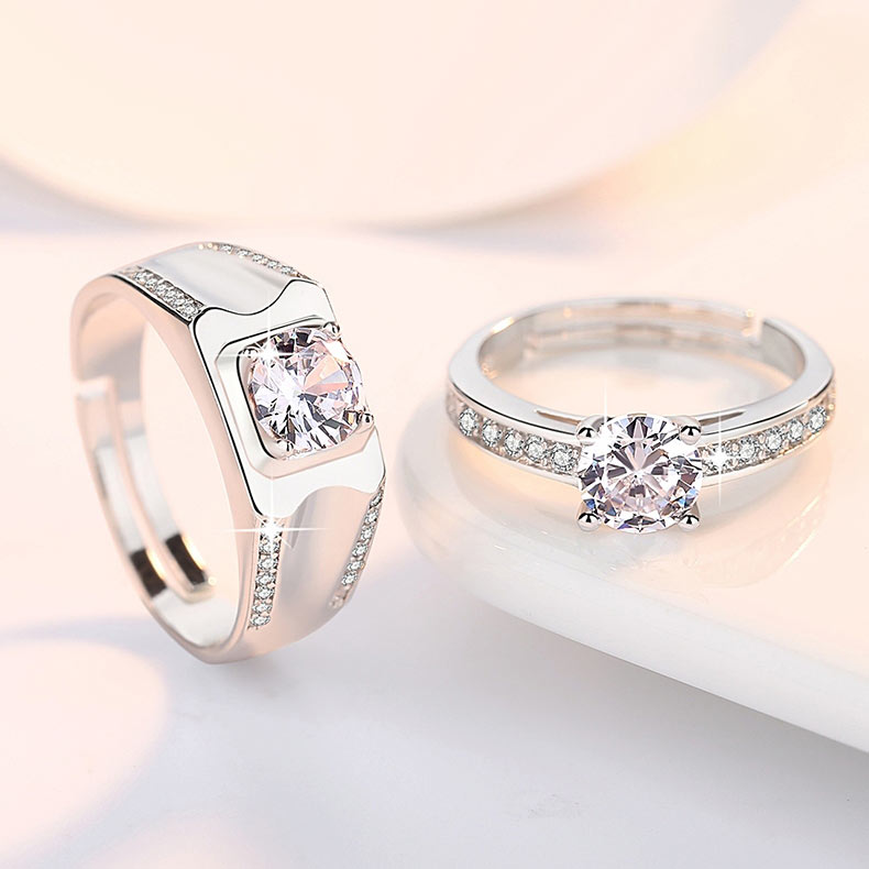 Custom Sterling Silver CZ Couples Rings Set for 2