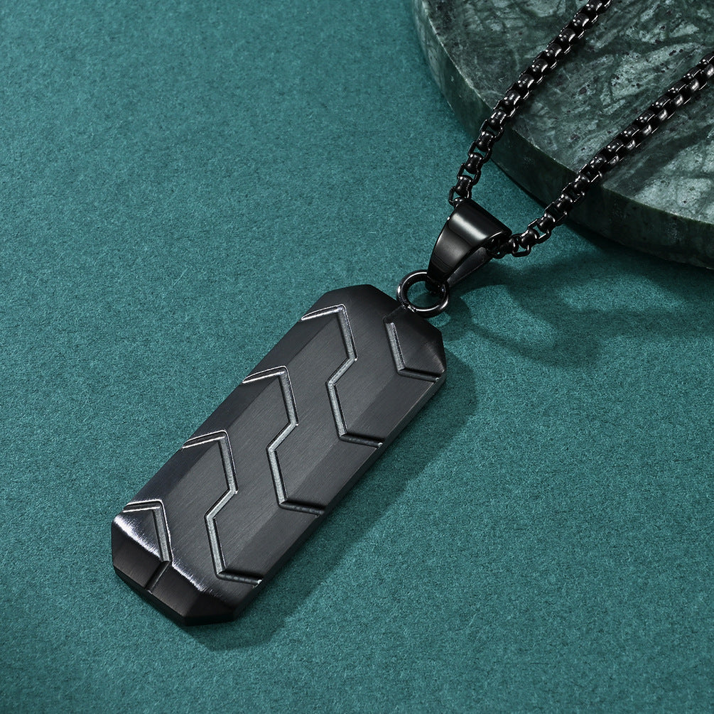 Engraved Beveled Tire Pattern Mens Necklace