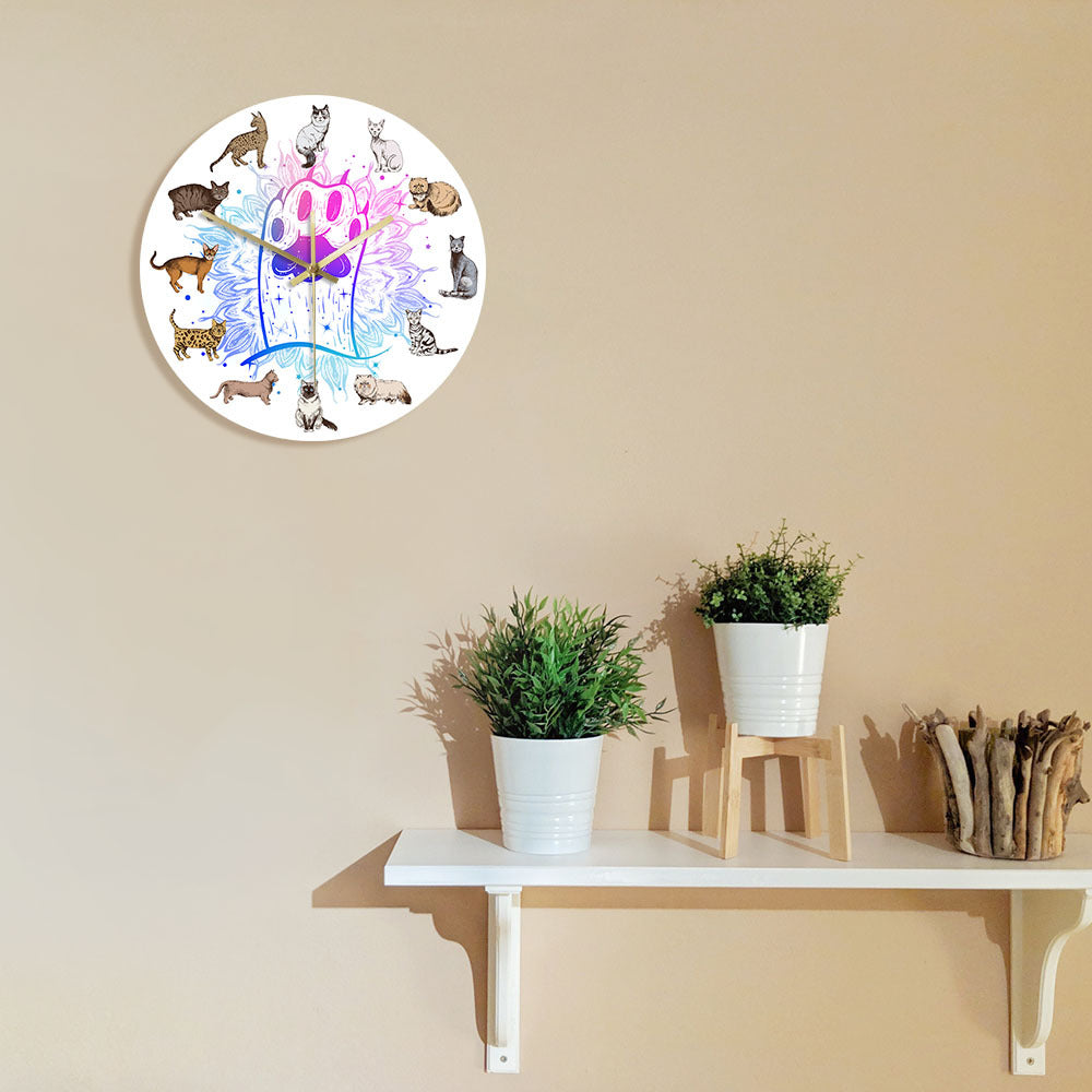 Wall Deco Silent Clock Gift for Cat Lovers