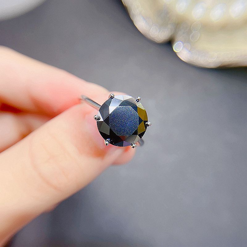 5 Carat Black Moissanite 6 Prong Solitaire Ring
