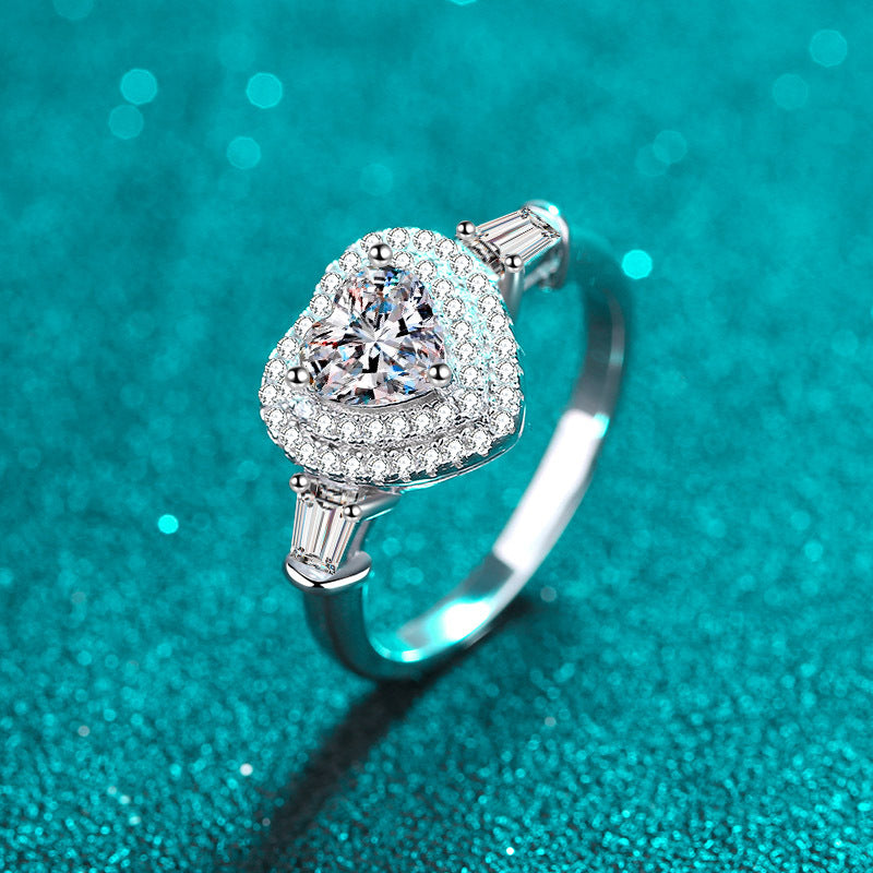 1 Carat Heart Shaped Moissanite Halo Promise Ring for Women