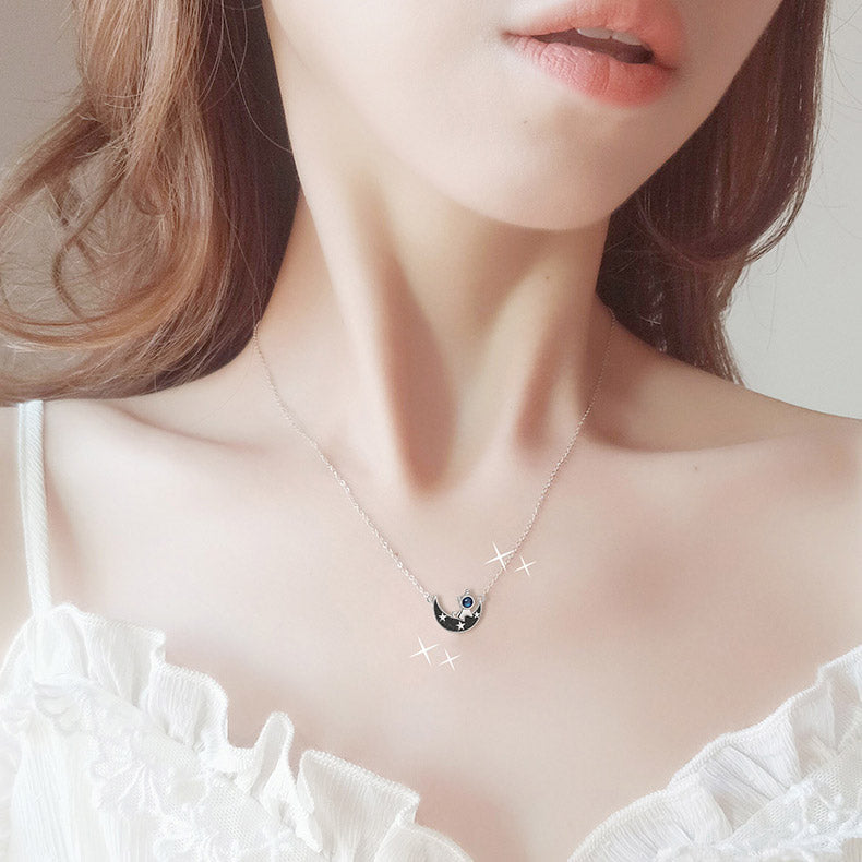Cute Matching Moon Friendship Necklaces Set