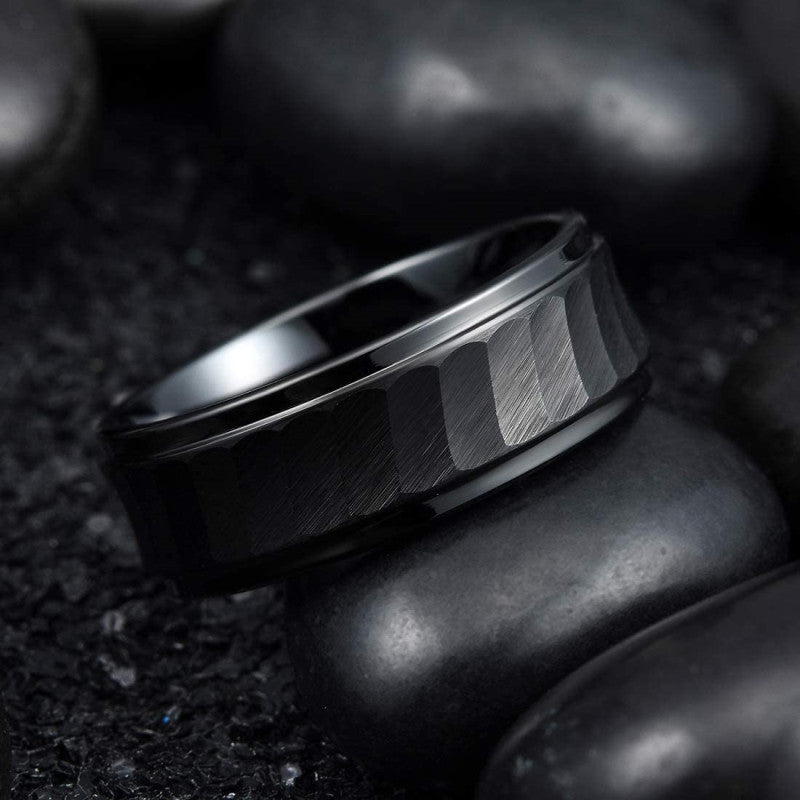 Custom Knife Cut Mens Ring - Stainless Steel