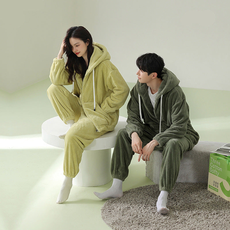 4-Piece Warm Hoodie Matching Pajamas Set for Couples