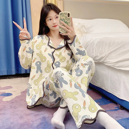 Rabbit Print Pajamas Set 100% Organic Cotton