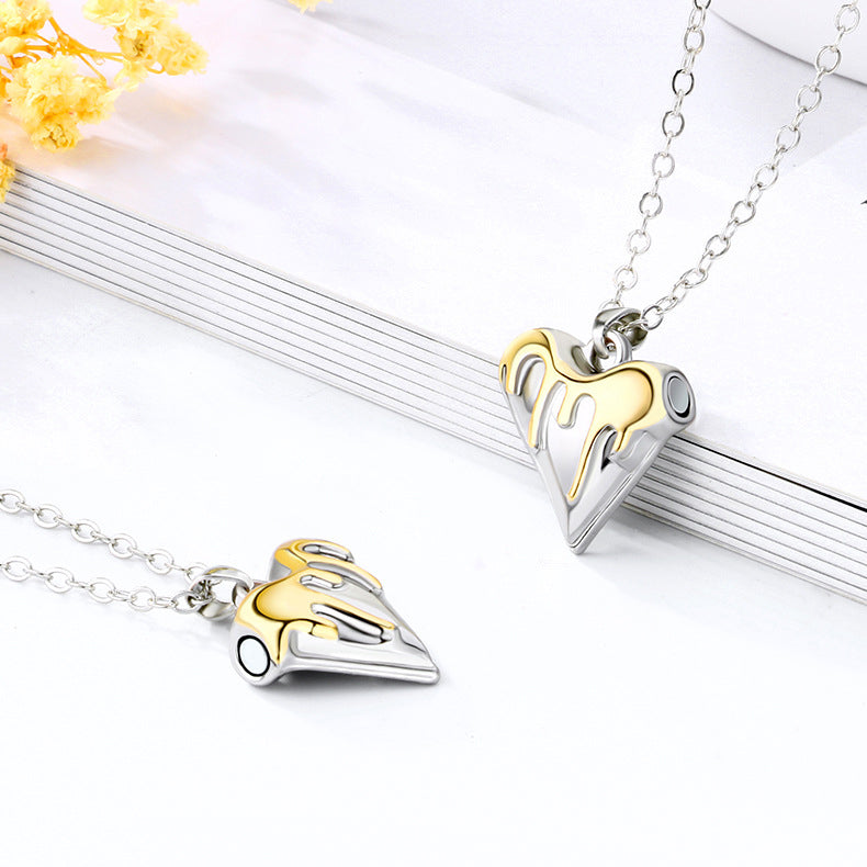 Engravable Magnetic Half Hearts Connecting Pendants Set
