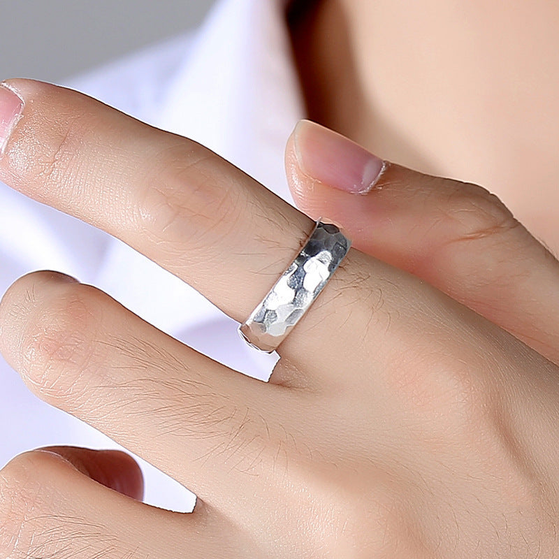 Engraved Hammered Matte Finish Couple Rings Set