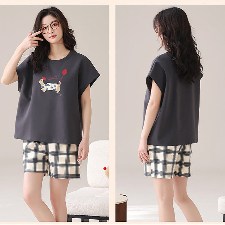 Cute Dachshund Couple Pajamas - Cotton Summer Set w/ Bra