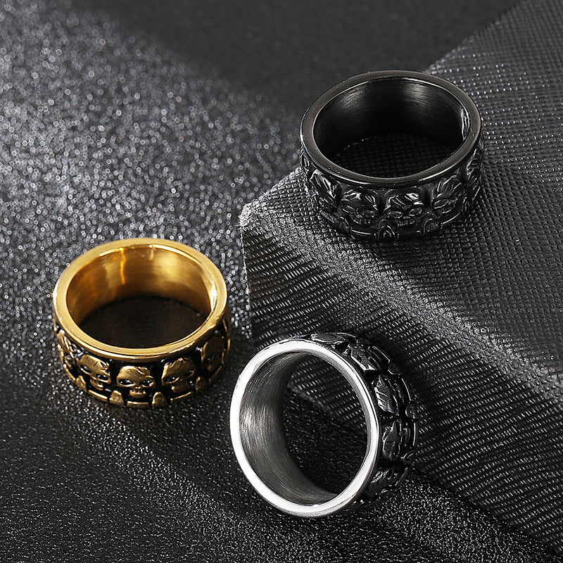 Engraved Skull Mens Fashion Ring 10mm