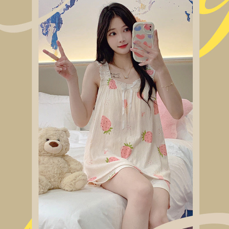 Strawberry Print Slip Padded Bra Nightwear 100% Cotton