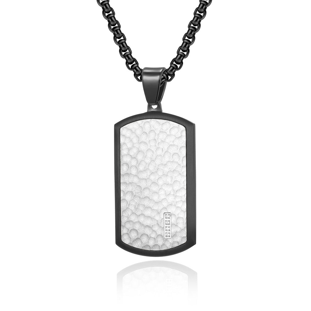 Engraved Beveled Hammered Pendant Mens Necklace