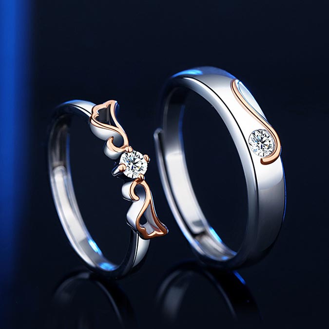 Custom Angel Wings Promise Rings Set