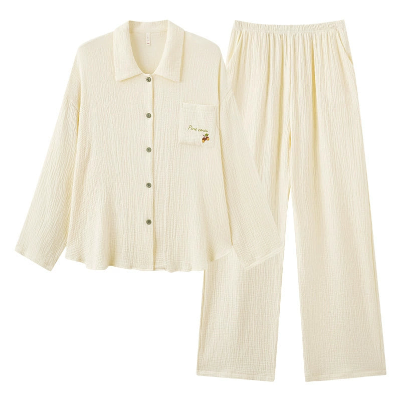 Minimalist Double-Layer Cotton Couple's Pajama Set