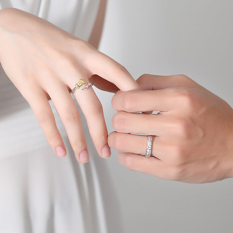 Matching Rose Couple Wedding Rings Set