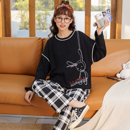 Gullei™ Casual Plaid Pullover Pajamas Set Pure Cotton