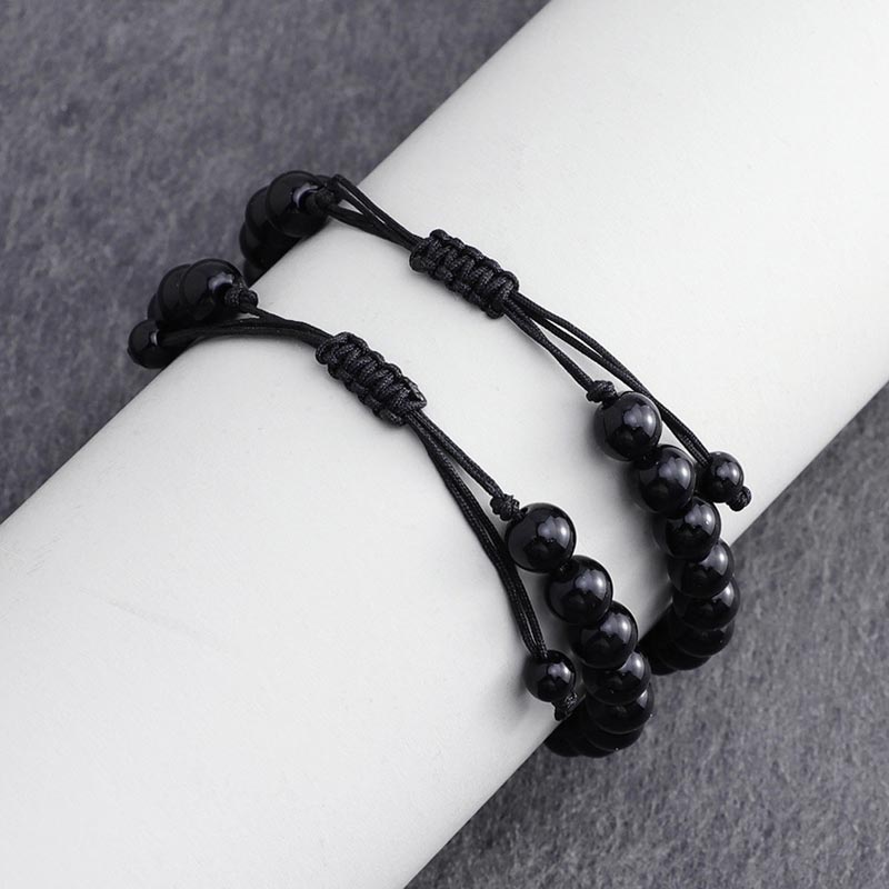 Engraved Obsidian Beads Mens bracelet