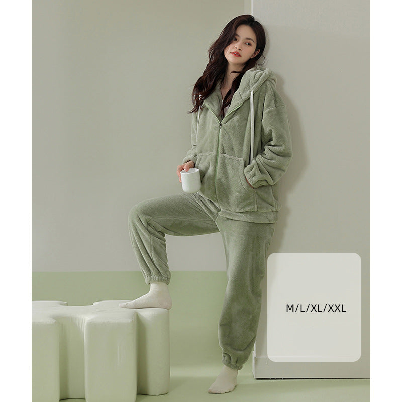 4-Piece Warm Hoodie Matching Pajamas Set for Couples