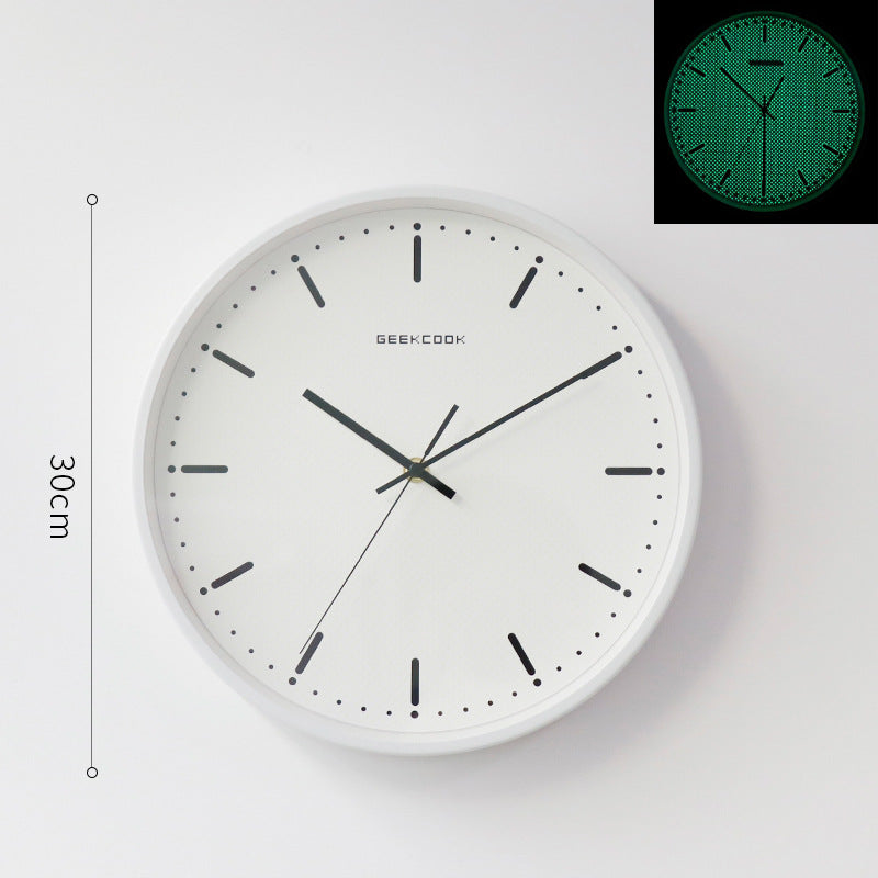 Minimalist Night-Glow Silent Wall Clock — 12" Metal & Glass