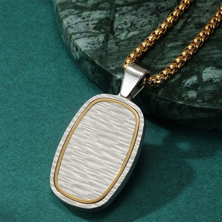 Engravable Hammered Vertical Pendant Mens Necklace
