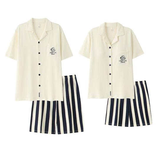 Resort Style Striped Cotton Couple Pajamas