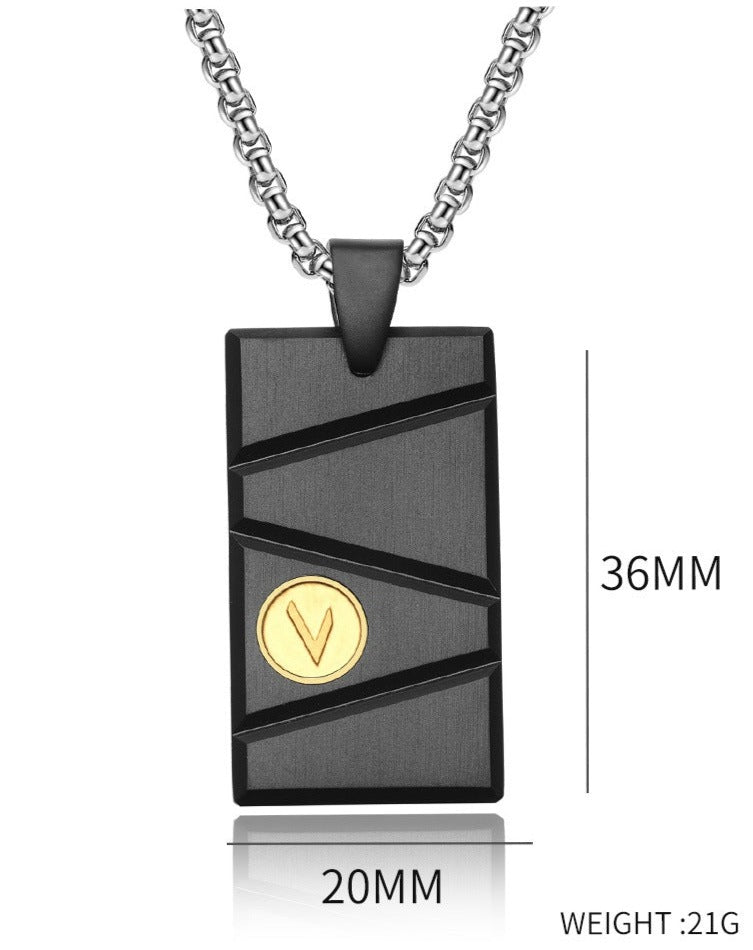 Engraved Beveled Bar Mens Pendant Necklace