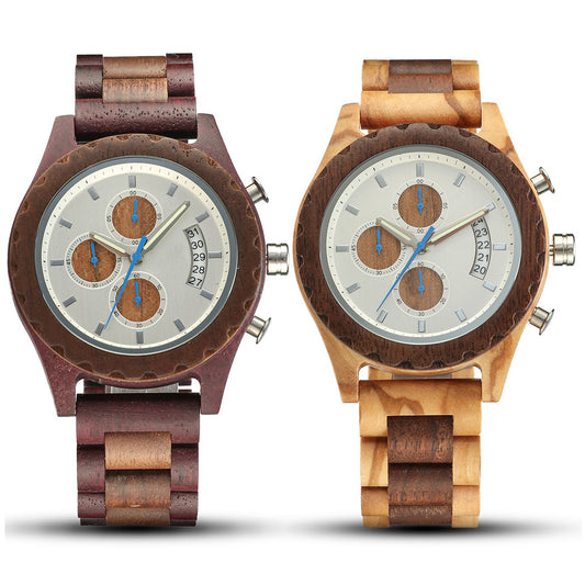 Multifunctional Matching Wood Couple Watch Set for Two