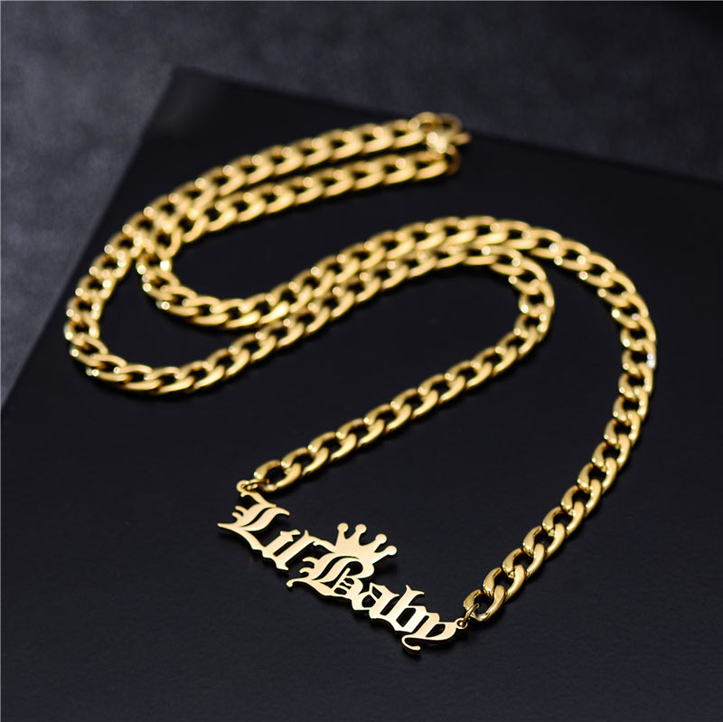 Old Script Crown Custom Name Necklace